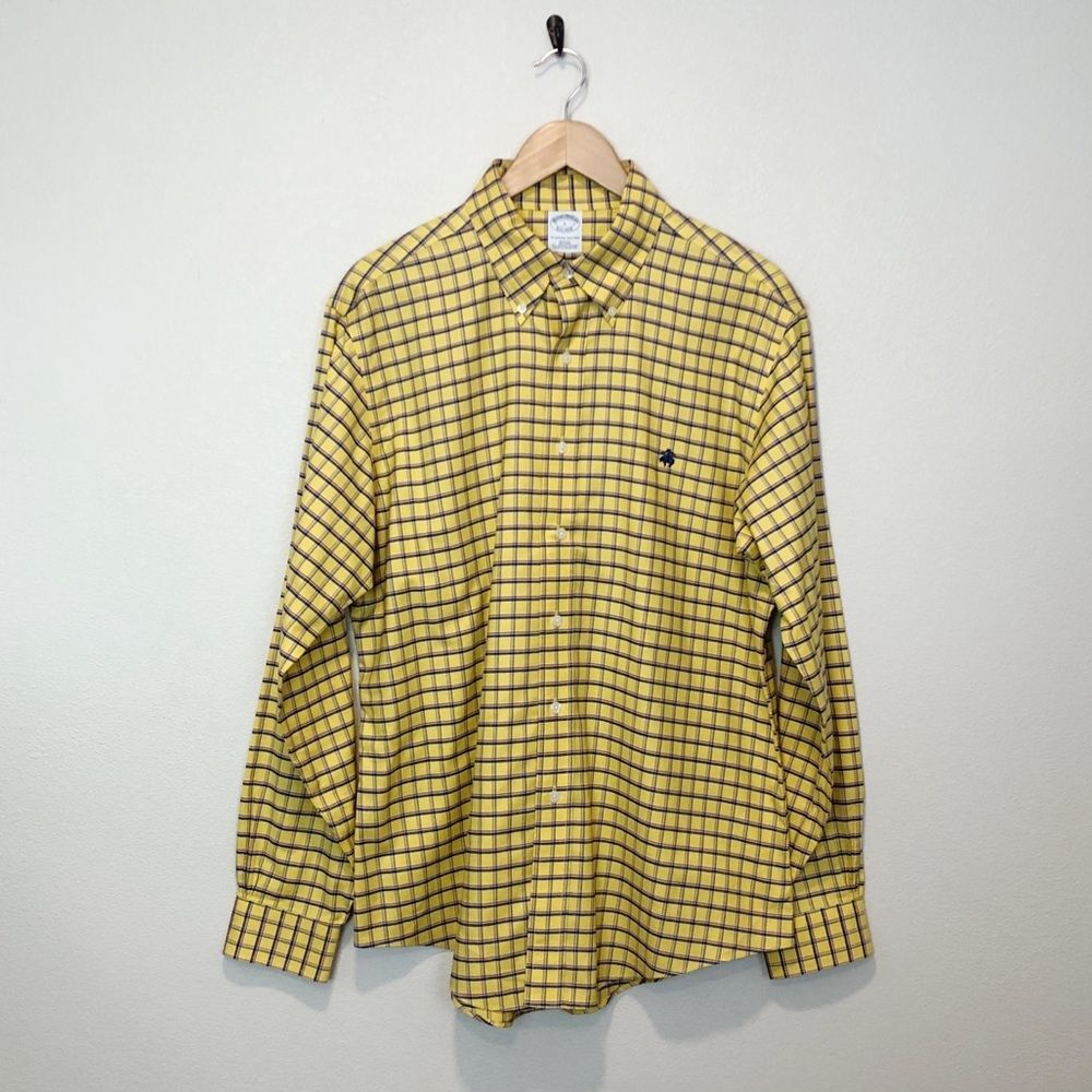 Brooks Brothers The Original Polo Shirt Slim Fit Button Down Yellow Plaid Large